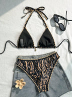 Swim Vcay Conjunto de Maiô Bikini Feminino, Tecido Especial com Design de Alça, Amarração e Costas Abertas, 2 Peças Conjunto de Praia para Férias de Verão