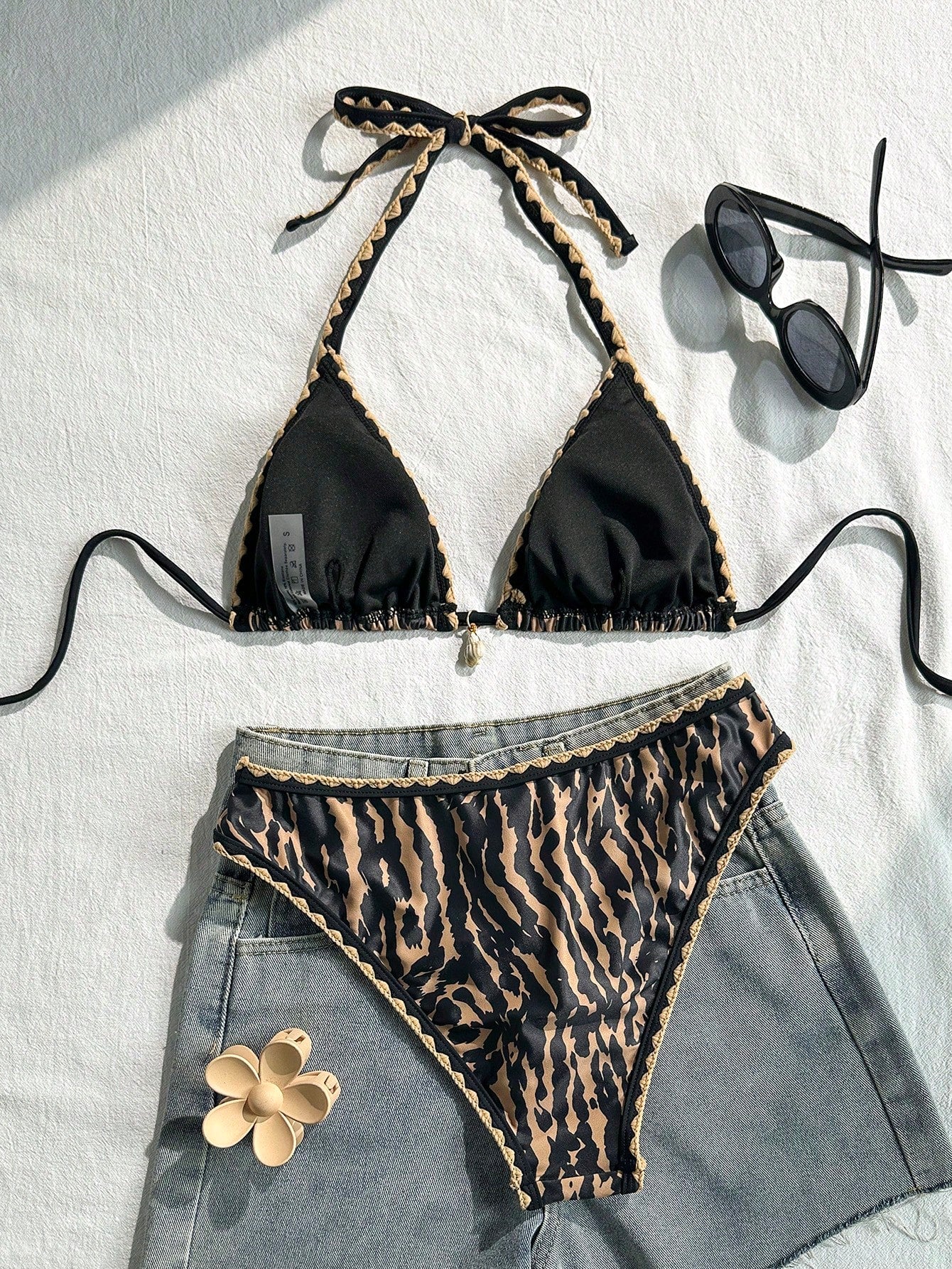 Swim Vcay Conjunto de Maiô Bikini Feminino, Tecido Especial com Design de Alça, Amarração e Costas Abertas, 2 Peças Conjunto de Praia para Férias de Verão