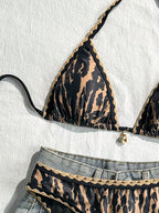 Swim Vcay Conjunto de Maiô Bikini Feminino, Tecido Especial com Design de Alça, Amarração e Costas Abertas, 2 Peças Conjunto de Praia para Férias de Verão