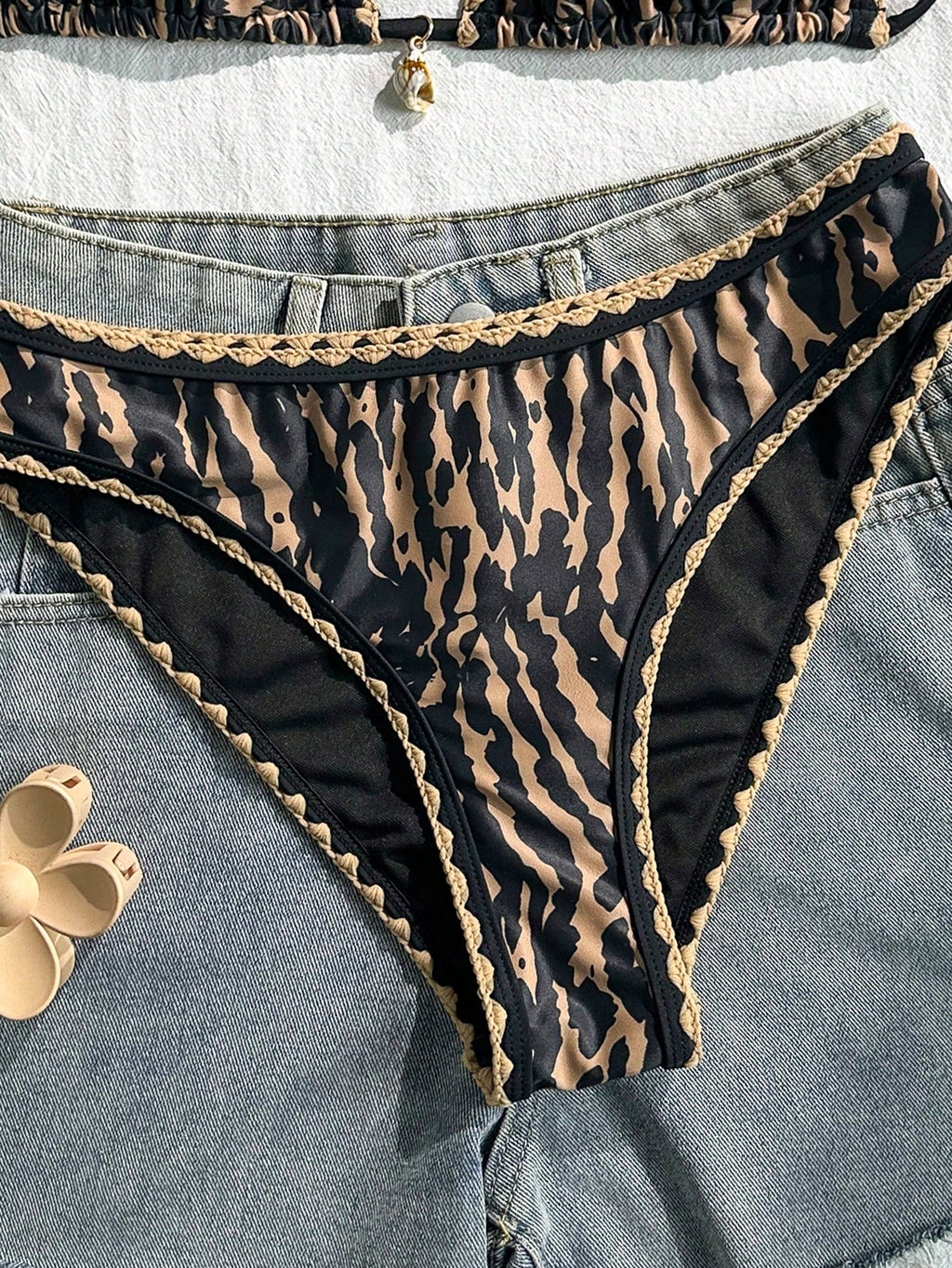 Swim Vcay Conjunto de Maiô Bikini Feminino, Tecido Especial com Design de Alça, Amarração e Costas Abertas, 2 Peças Conjunto de Praia para Férias de Verão