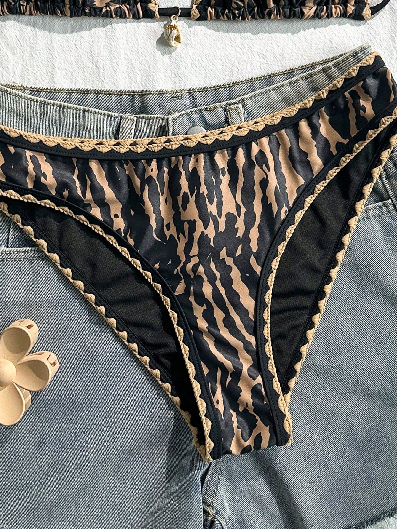 Swim Vcay Conjunto de Maiô Bikini Feminino, Tecido Especial com Design de Alça, Amarração e Costas Abertas, 2 Peças Conjunto de Praia para Férias de Verão