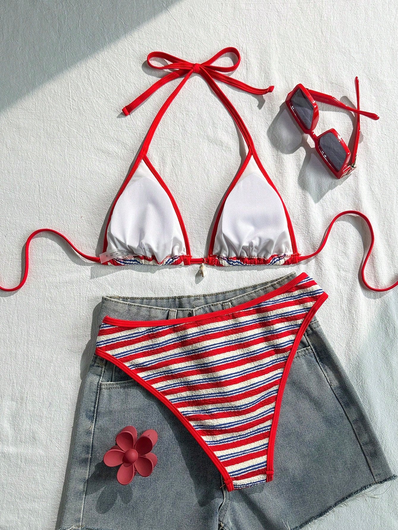 Swim Vcay Conjunto de Maiô Bikini Feminino, Tecido Especial com Design de Alça, Amarração e Costas Abertas, 2 Peças Conjunto de Praia para Férias de Verão