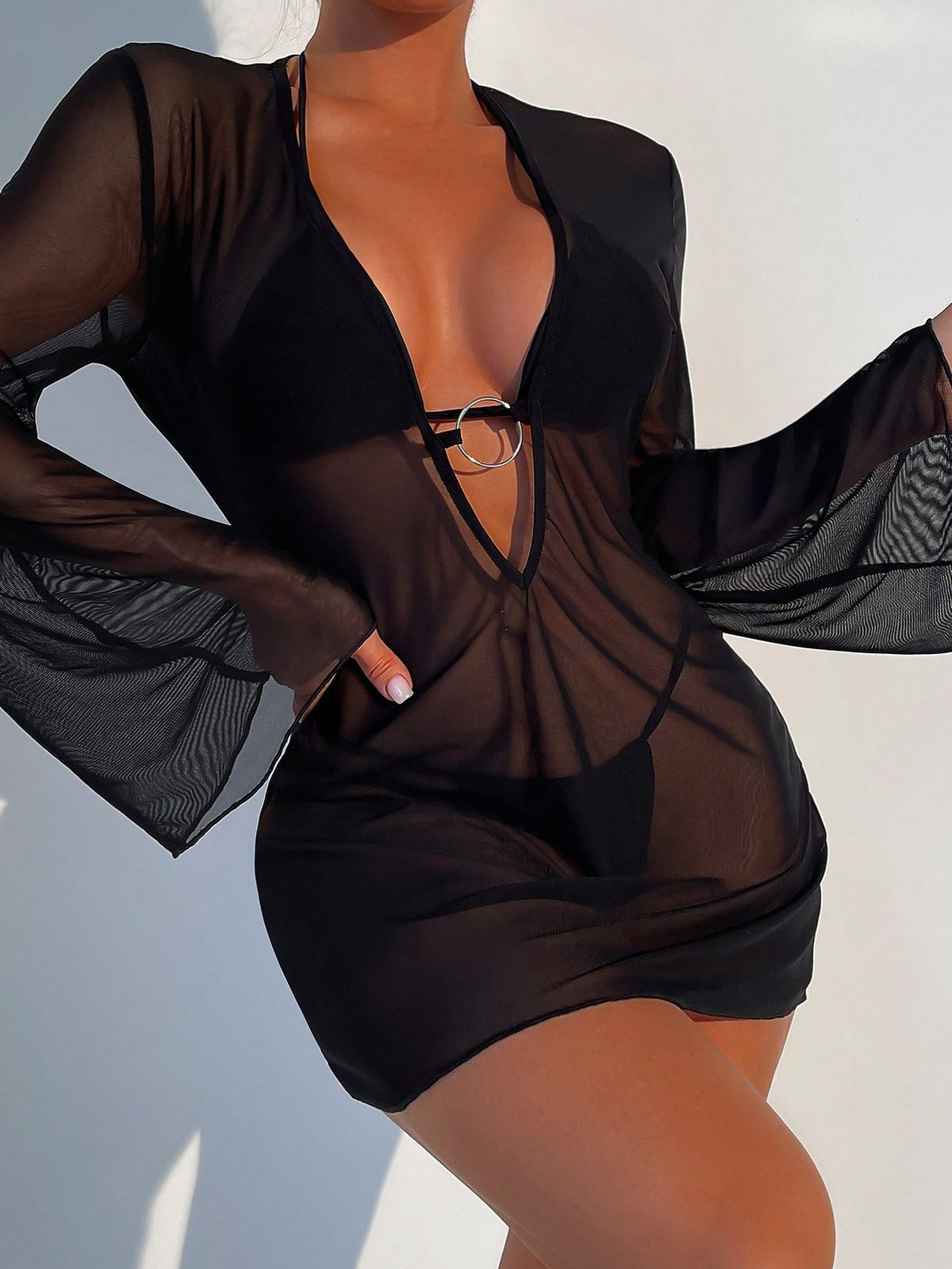 SHEIN Swim Basics Sólido Malha Transparente Cobertura