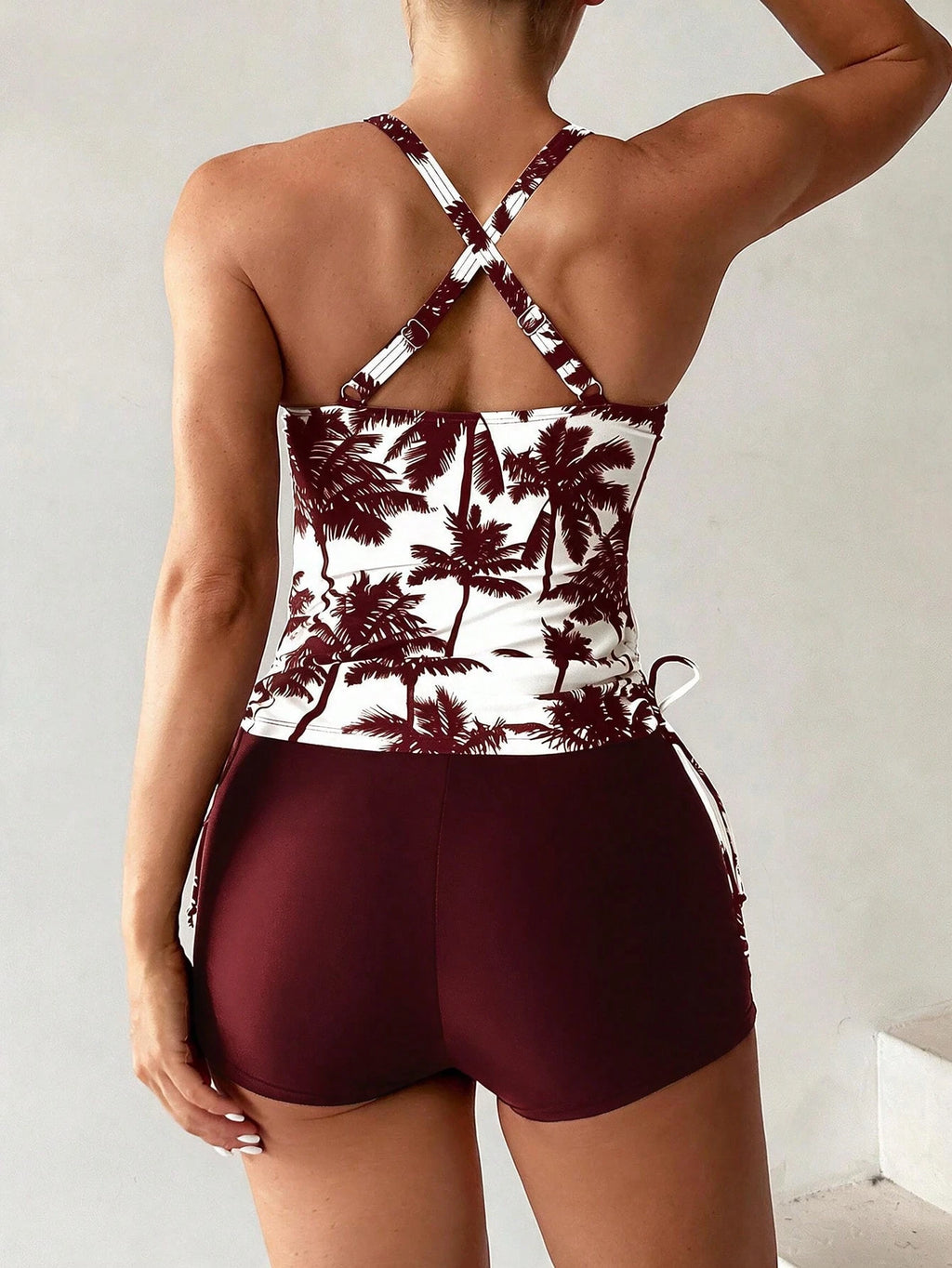 Swim Lushoire Biquíni Estilo Colete Com Estampa De Palmeira Para Mulheres - Carnaval