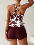 Swim Lushoire Biquíni Estilo Colete Com Estampa De Palmeira Para Mulheres - Carnaval