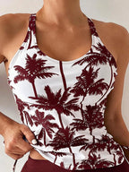 Swim Lushoire Biquíni Estilo Colete Com Estampa De Palmeira Para Mulheres - Carnaval