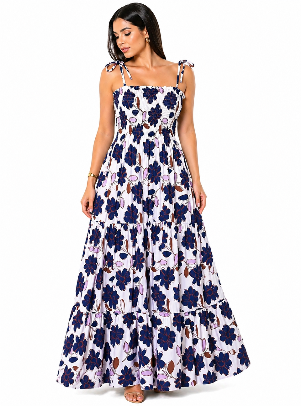 Vestido Longo Delicadeza Floral Aurora com Toque Romântico Preto e Branco