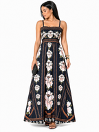 Vestido Longo Delicadeza Floral Aurora com Toque Romântico Preto