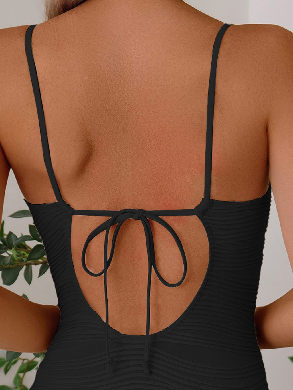Swim Vcay Conjunto de Praia de Verão Feminino, Tecido de Textura Sólida, Decoração de Concha, Maiô Sem Costas com Alça de Amarração, Casual de Férias