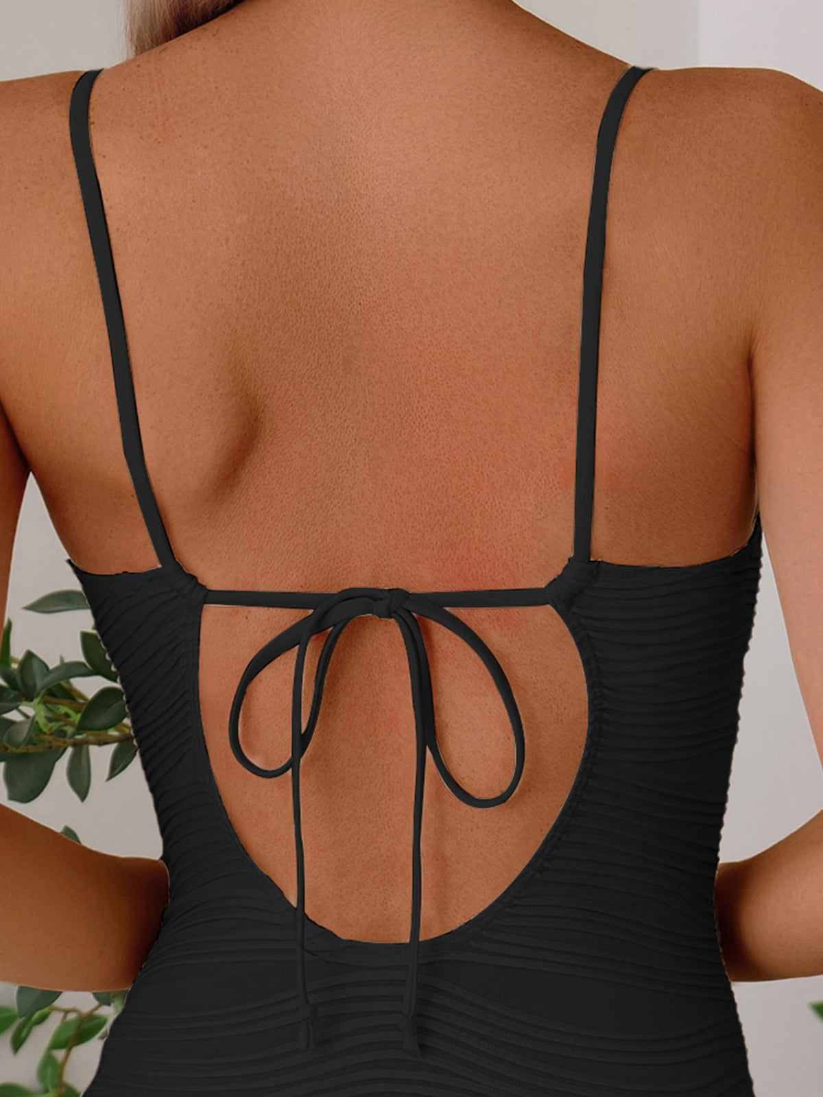 Swim Vcay Conjunto de Praia de Verão Feminino, Tecido de Textura Sólida, Decoração de Concha, Maiô Sem Costas com Alça de Amarração, Casual de Férias