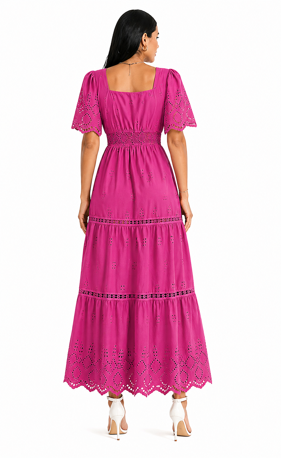 Vestido Longo Isabelle Rosa em Laise Premium