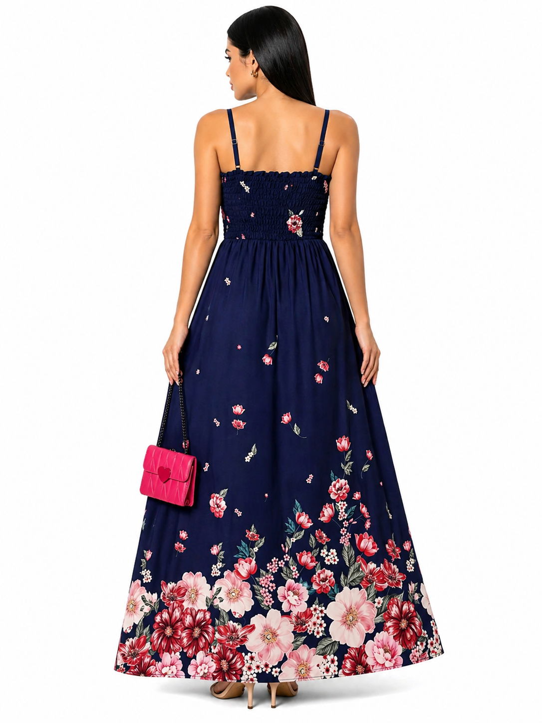 Vestido Longo Delicadeza Floral Aurora com Toque Romântico Azul Cadete