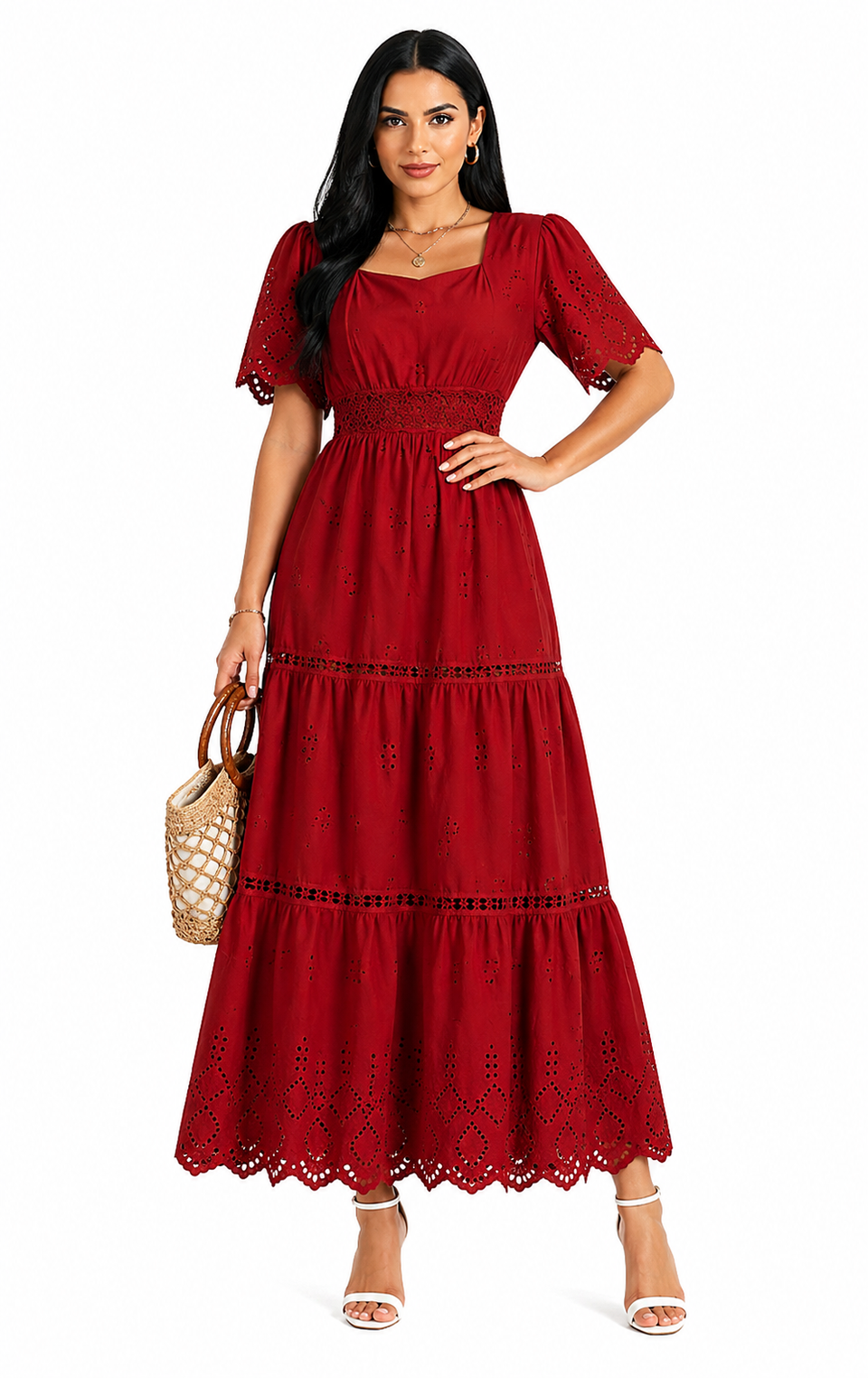 Vestido Longo Isabelle Vinho em Laise Premium