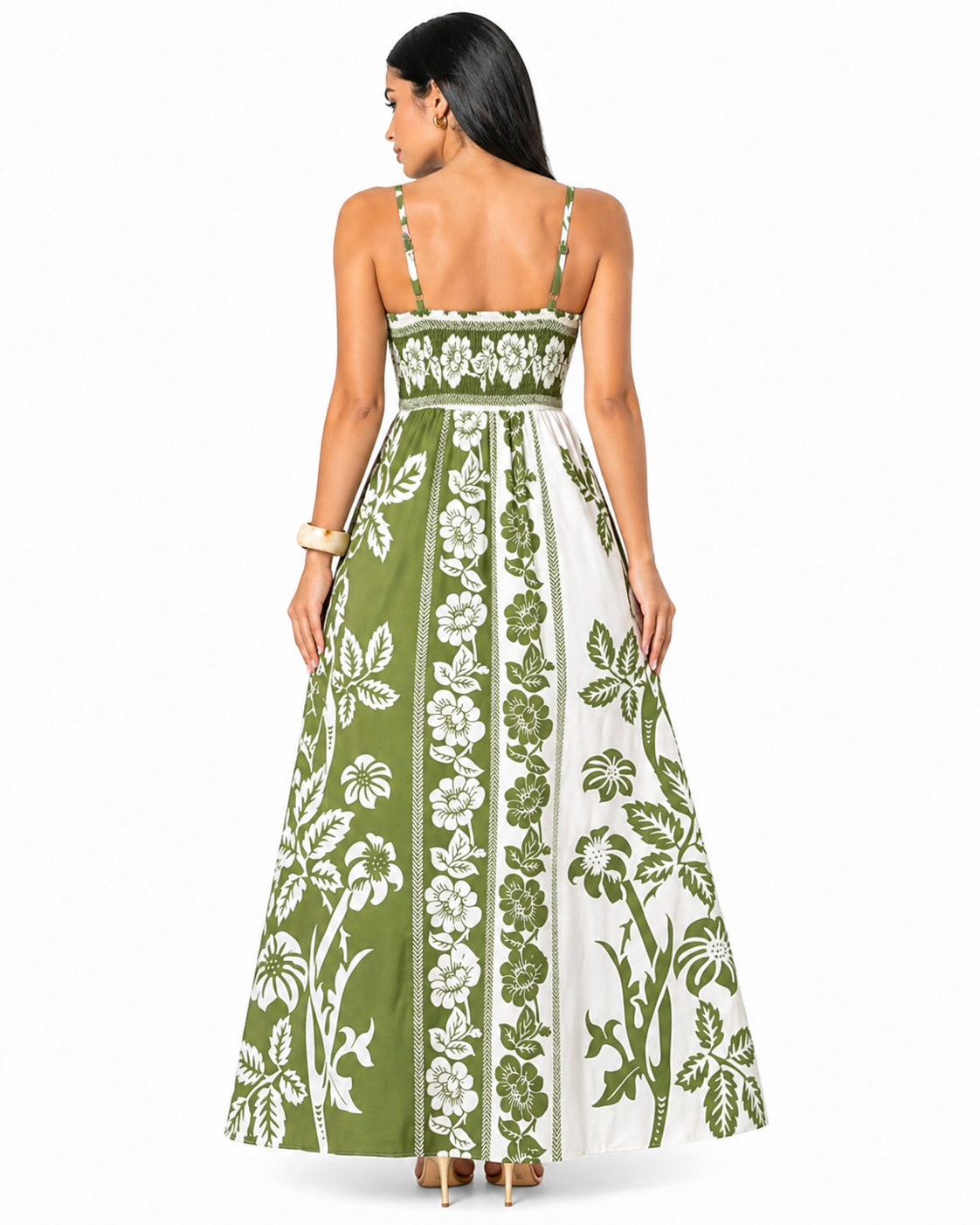 Vestido Longo Delicadeza Floral Aurora com Toque Romântico Verde Olivia