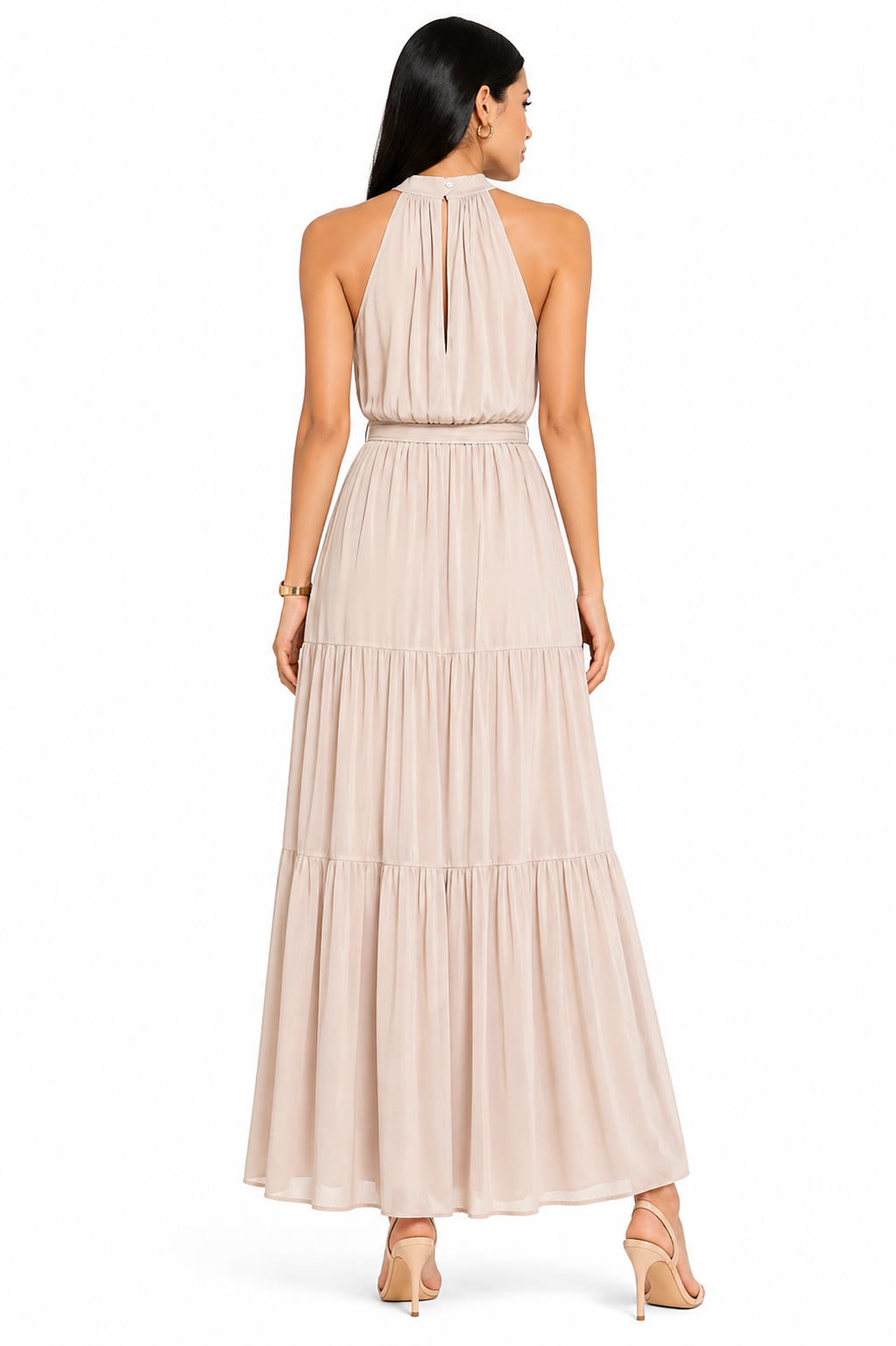 Vestido Longo Feminino Luisa Bege Elegance