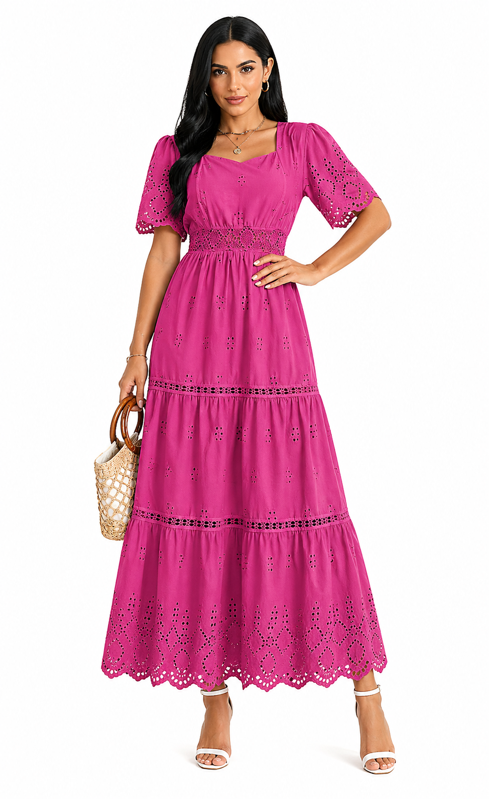 Vestido Longo Isabelle Rosa em Laise Premium