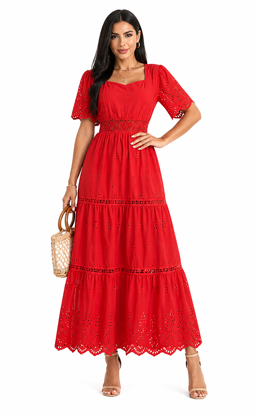 Vestido Longo Isabelle Vermelho em Laise Premium