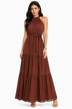 Vestido Longo Feminino Elegância Canela