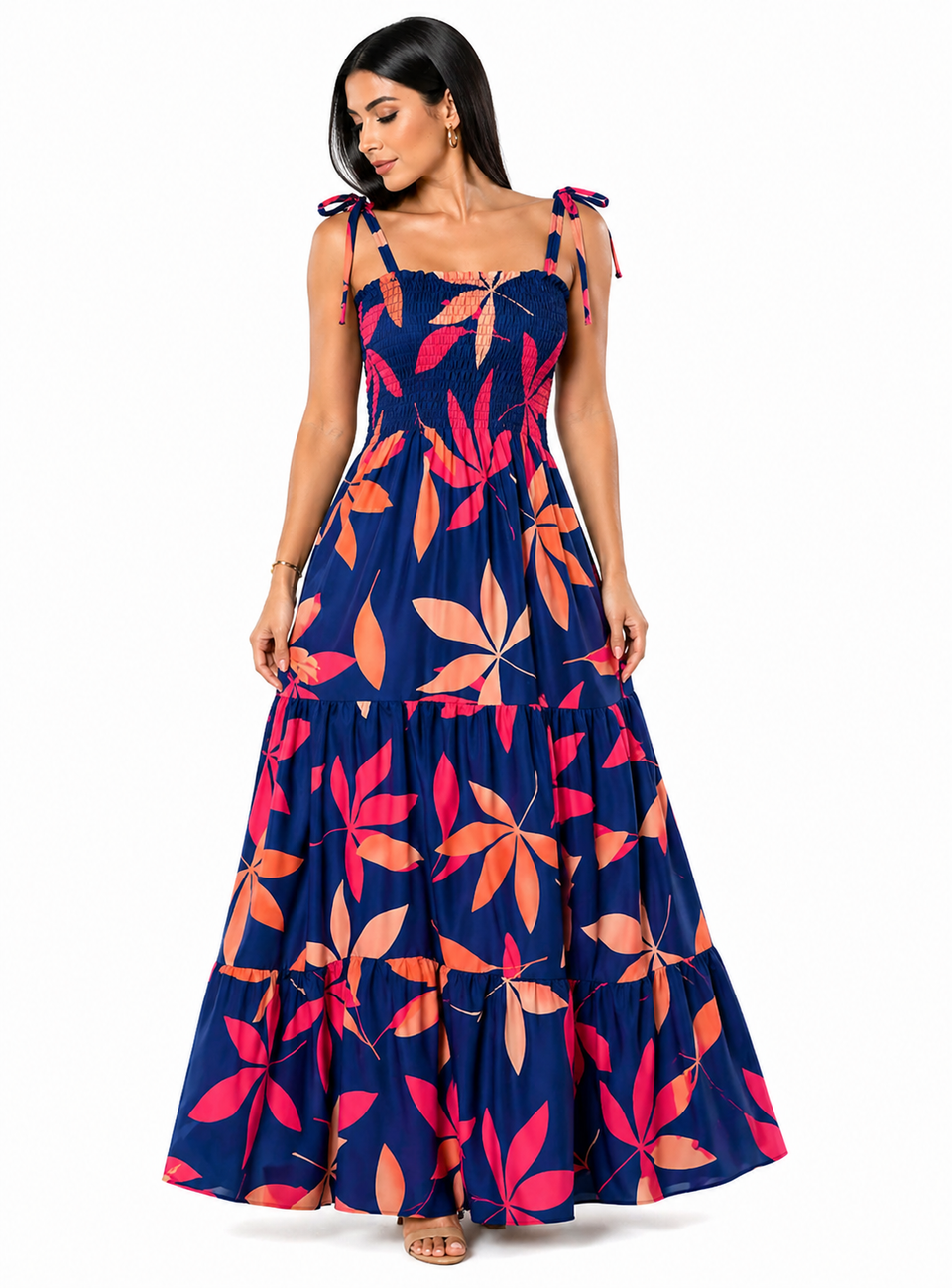 Vestido Longo Delicadeza Floral Aurora com Toque Romântico Azul
