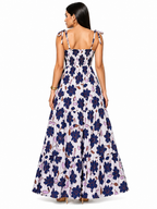 Vestido Longo Delicadeza Floral Aurora com Toque Romântico Preto e Branco