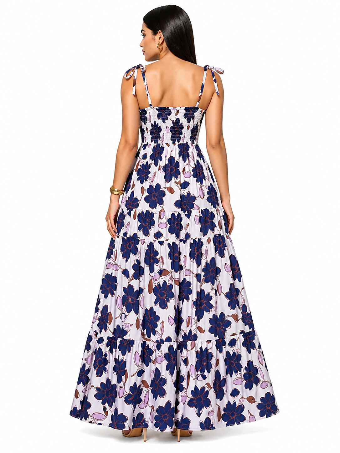 Vestido Longo Delicadeza Floral Aurora com Toque Romântico Preto e Branco