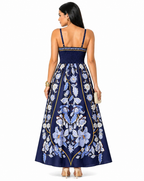Vestido Longo Delicadeza Floral Aurora com Toque Romântico Azul e Branco