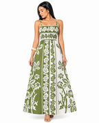 Vestido Longo Delicadeza Floral Aurora com Toque Romântico Verde Olivia