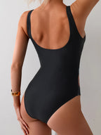 Swim Lushoire Maiô de Uma Peça Feminino para Praia de Verão com Estampa de Plantas, Detalhe de Babado, Costas Abertas e Decote Redondo