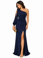 Vestido Sofisticação Clássica Gabriela com Toque Sedutor Azul Marinho