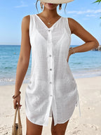 SHEIN Swim Vestido Kimono Feminino de Cor Sólida, Decote em V, Monopeito, Sem Mangas