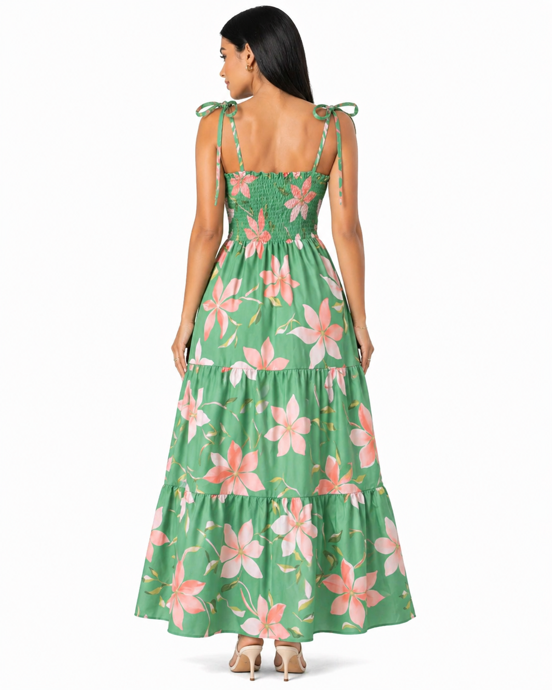 Vestido Longo Delicadeza Floral Aurora com Toque Romântico Verde Menta