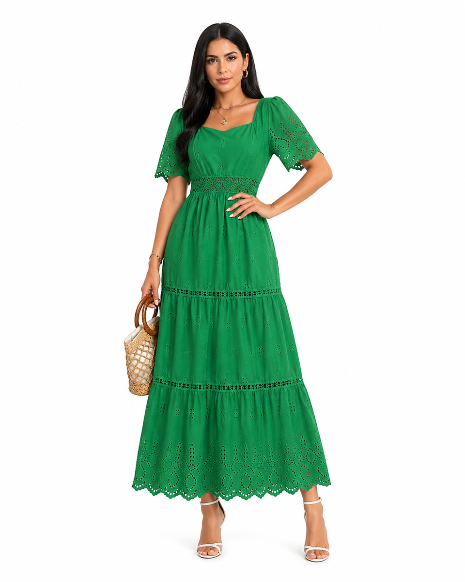 Vestido Longo Isabelle Verde em Laise Premium