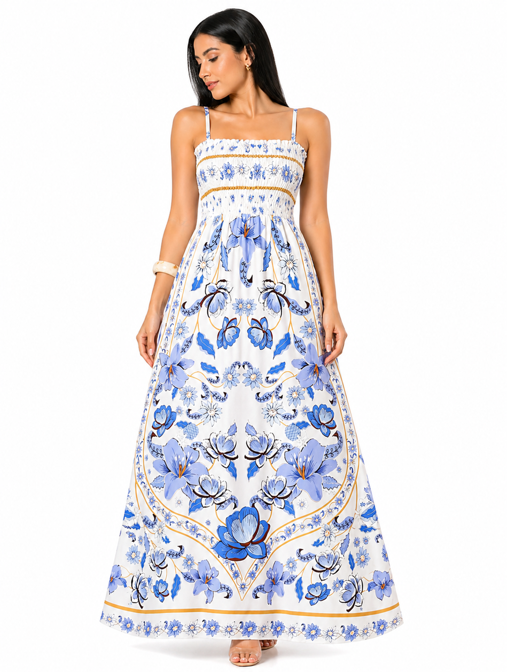 Vestido Longo Delicadeza Floral Aurora com Toque Romântico Branco