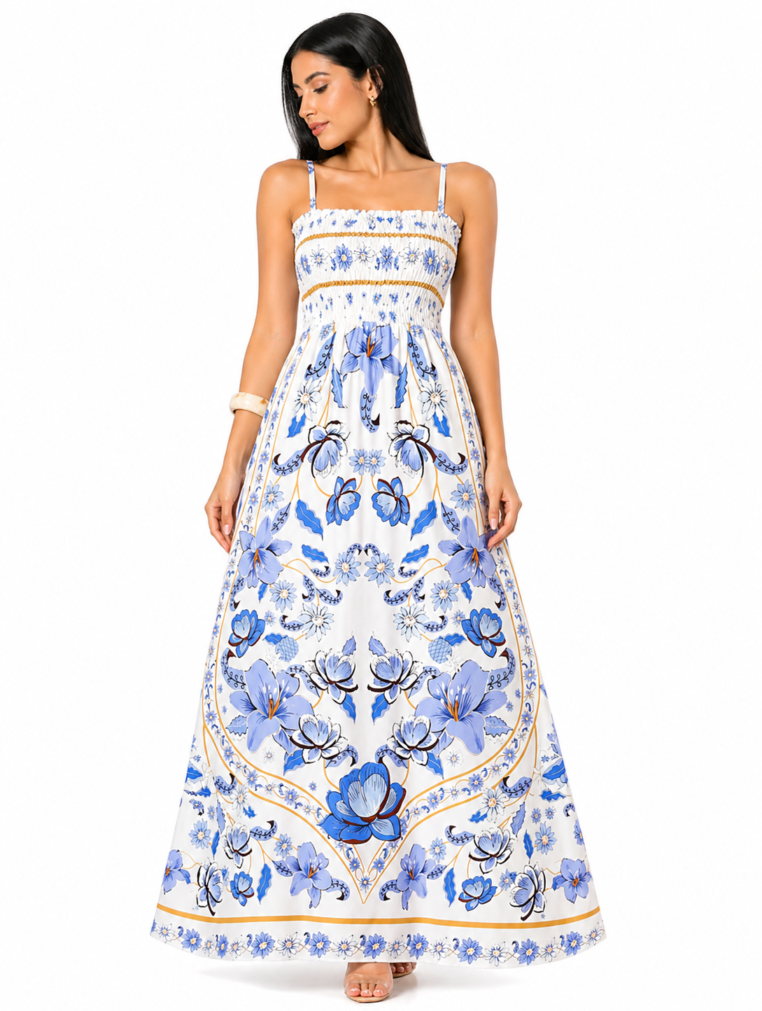 Vestido Longo Delicadeza Floral Aurora com Toque Romântico Branco