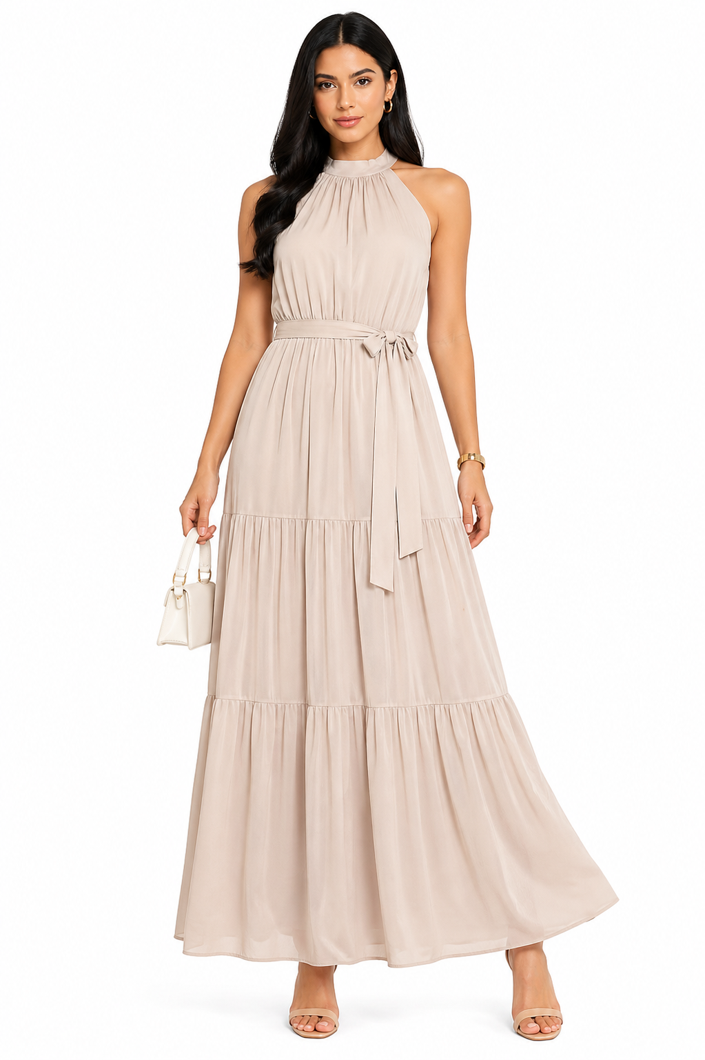 Vestido Longo Feminino Luisa Bege Elegance