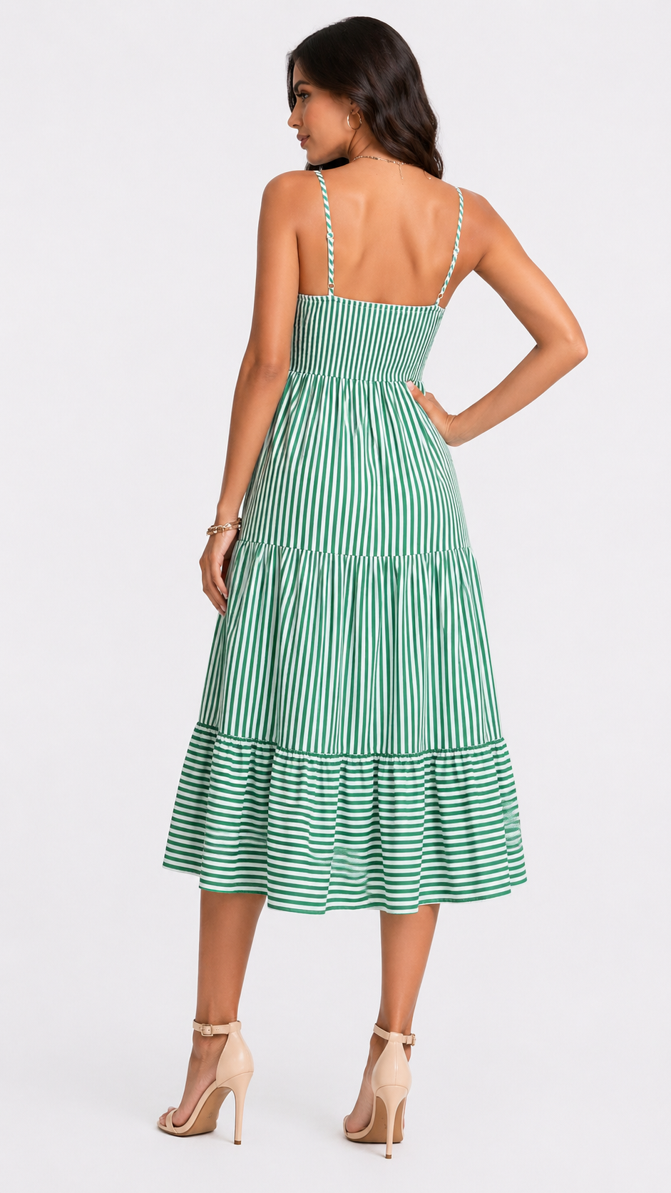Vestido Midi Listrado Helena Verde