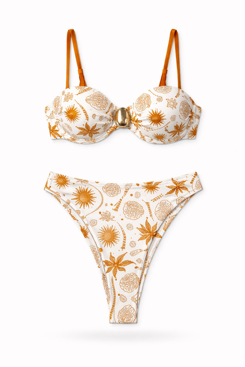 Biquíni Melina – Estilo Tropical com Toque Dourado de Sofisticação