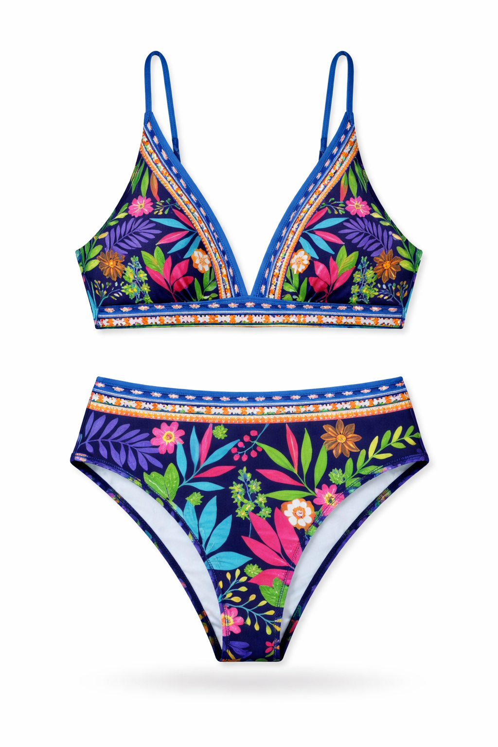 Biquíni Marina – Estampa Tropical Azul com Toque Étnico