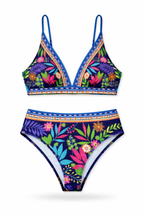 Biquíni Marina – Estampa Tropical Azul com Toque Étnico