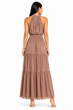 Vestido Longo Feminino Doce Elegância Marrom Claro