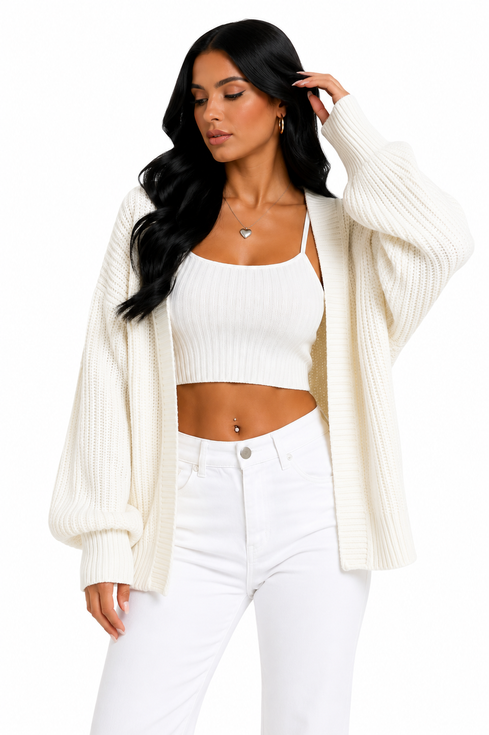 Cardigan Tricot Premium Off White Oversized