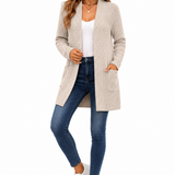 Casaco Cardigan Feminino Alongado Tricot Bege