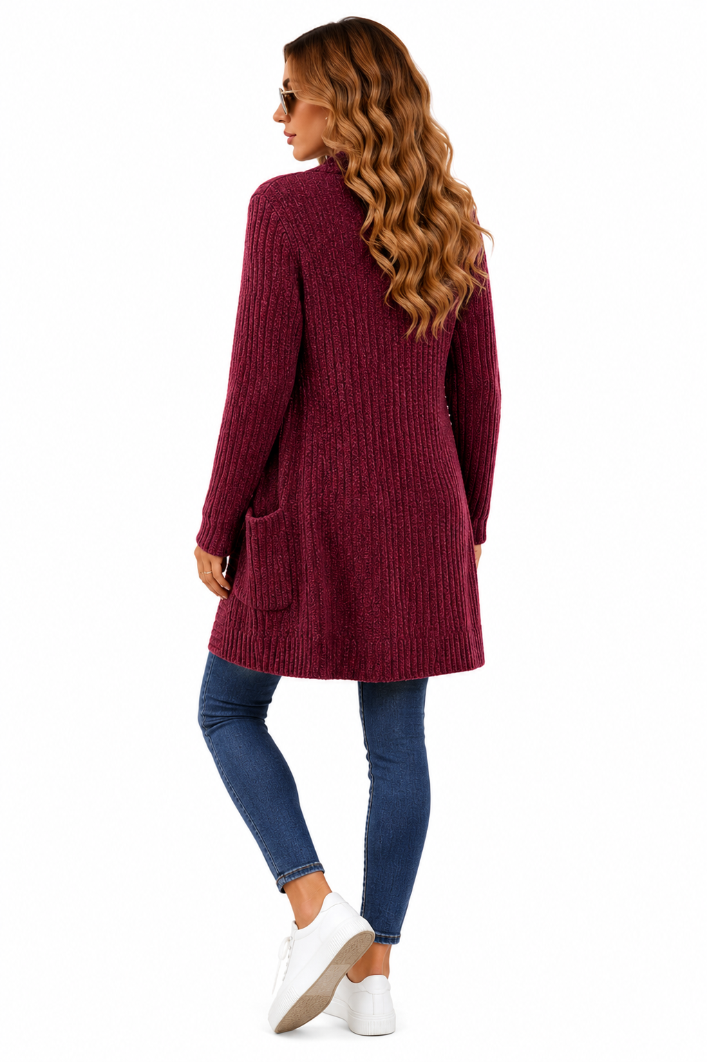 Casaco Cardigan Feminino Alongado em Tricot Marsala