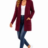 Casaco Cardigan Feminino Alongado em Tricot Marsala