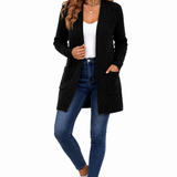 Casaco Cardigan Feminino Alongado em Tricot Preto