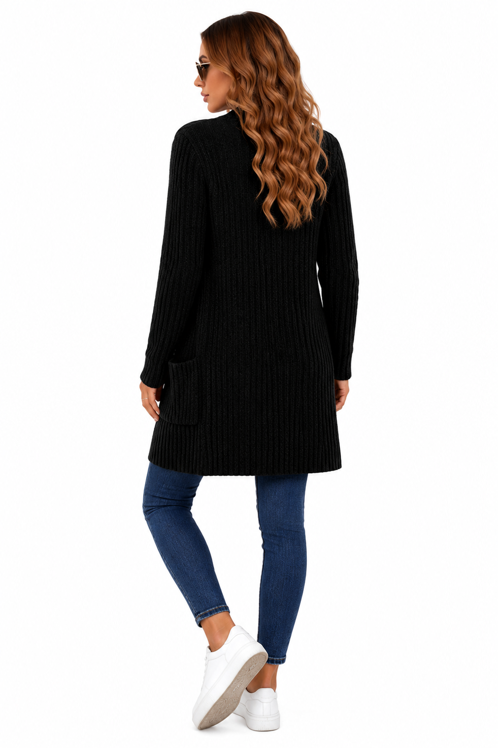 Casaco Cardigan Feminino Alongado em Tricot Preto