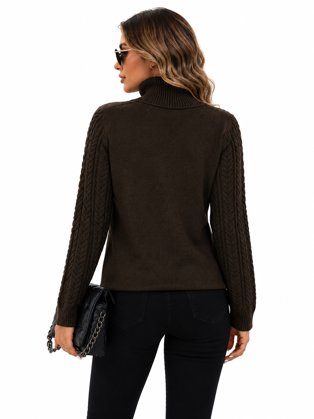 Blusa Tricot Gola Alta Marrom Feminina