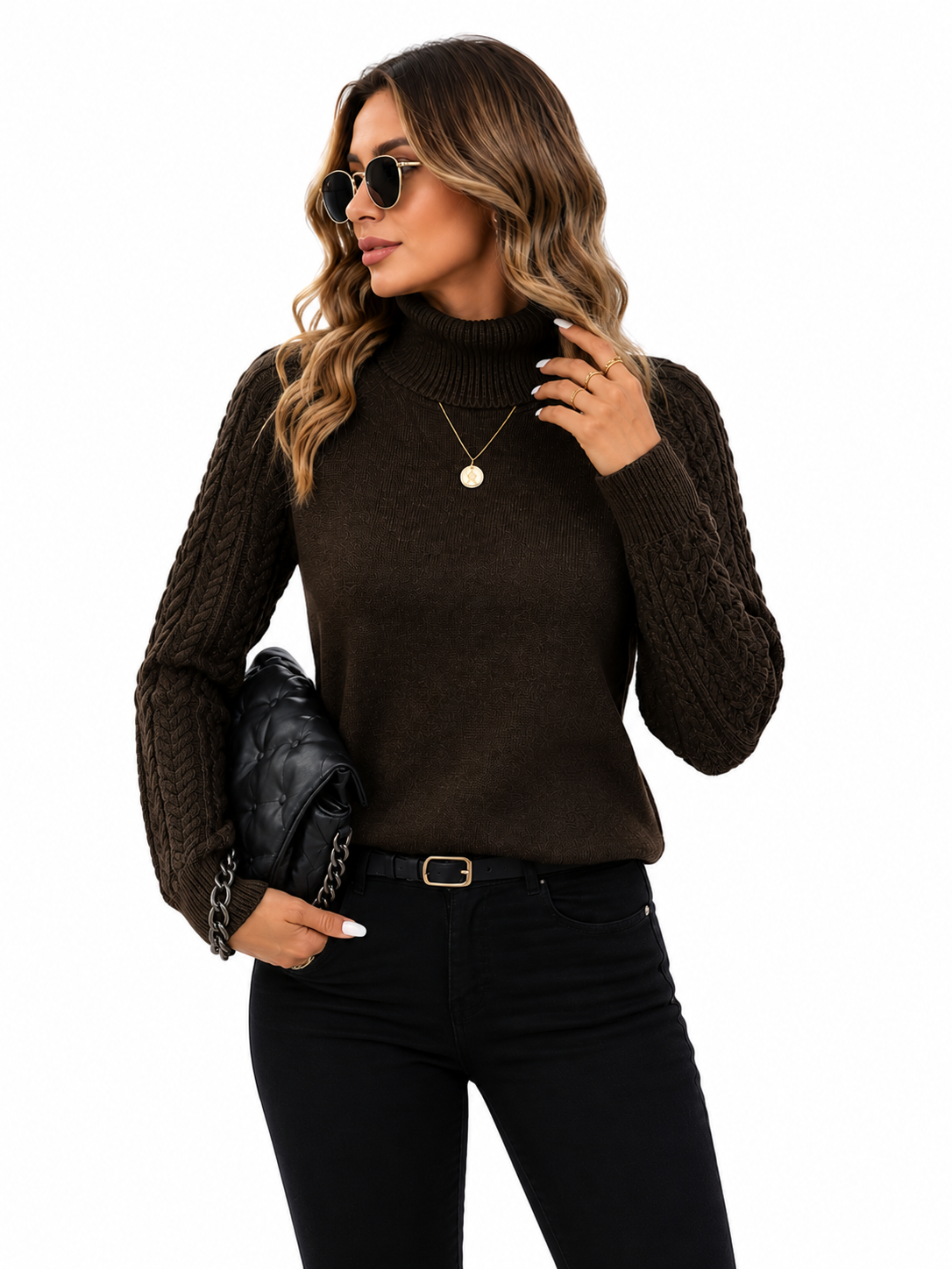 Blusa Tricot Gola Alta Marrom Feminina