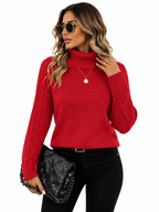 Blusa Tricot Gola Alta Vermelha Feminina