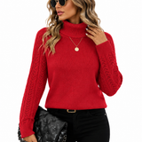 Blusa Tricot Gola Alta Vermelha Feminina